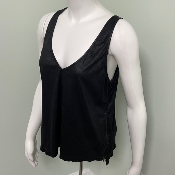 Terre Jacobs Feel the Piece V-Neck Black Tank with Zipper Sides - Picture 1 of 7